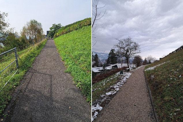 Dreilindensteig: Vor und nach der Entsiegelung