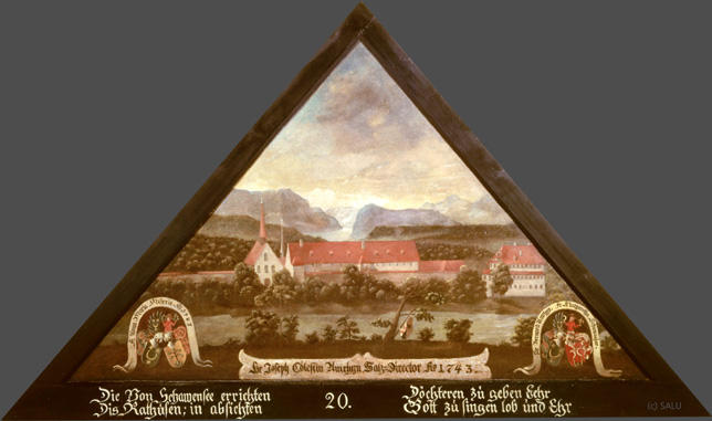 Die Von Schawensee errichten
Dis Rathusen, in absichen,

Döchteren zu geben Lehr
Gott zu singen lob und Ehr.

Bildnummern: Kdm LU 20, Halter LXI, Eglin 20