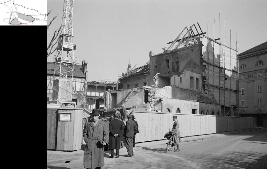 Der Freienhof, ehemaliger mittelalterlicher Brückenkopf der Kapellbrücke zwischen Bahnhofstrasse und Oberem Hirschengraben, war der letzte grosse Verlust an Befestigungswerken in der Stadt.