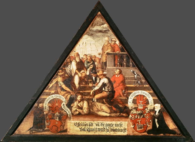 Christus lidt vil die ganze nacht
voll schmertz ward zu Pilato bracht.

Bildnummern: Kdm LU 91b, Inschriftenverzeichnis 26r, von Moos XXVI