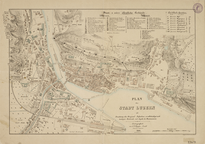 Dieser Sonderfonds des Stadtarchivs umfasst Karten und Stadtpläne von Luzern, Bebauungspläne sowie Detailpläne von Bauwerken.