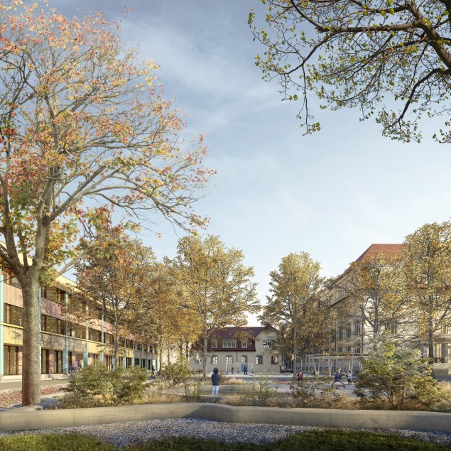 Visualisierung Schulhof, Blickrichtung West