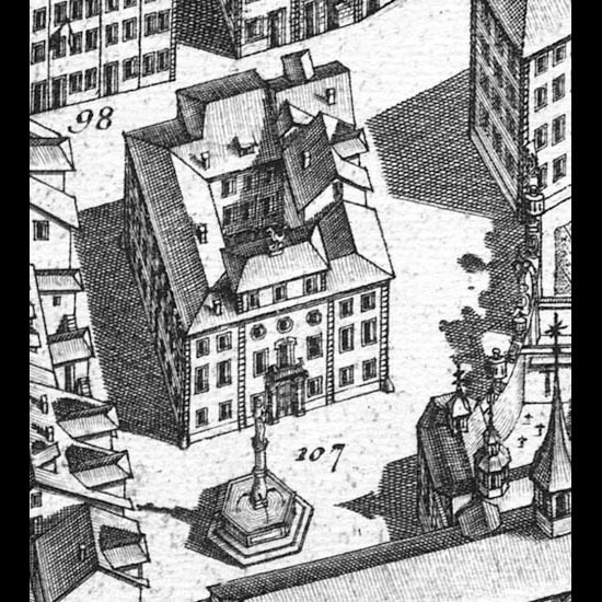 Das Gebäude an der Bahnhofstrasse 19 beim Franziskanerplatz wurde 1846 abgerissen. An seiner Stelle erbaute man die Kantonsbibliothek, heute ist es Sitz des kantonalen Finanzdepartements.