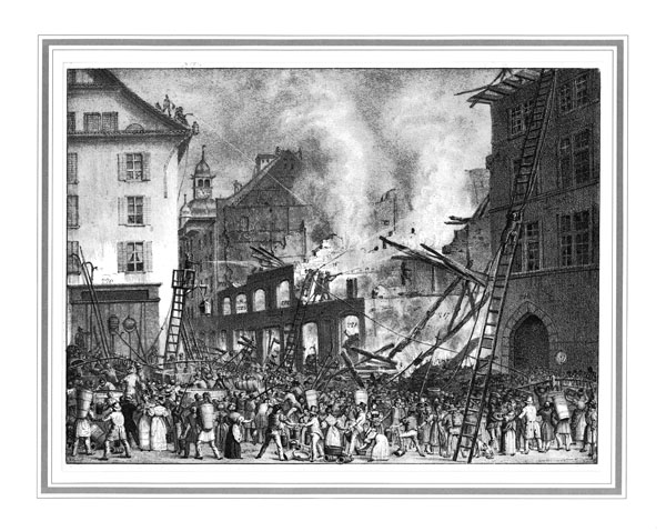Das Stadtbild Luzerns wurde immer wieder von Bränden geprägt. Elf Häuser unter der Egg und an der Kornmarktgasse fielen dem Brand 1833 zum Opfer. Die Lithographie stammt von den Luzerner Brüdern Bernhard und Karl Martin Eglin.