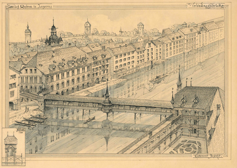 Luzern bewarb sich 1890 um den Sitz des Landesmuseums. Dieses wäre in den beiden Gebäuden aus Renaissance und Mittelalter untergebracht worden, verbunden durch eine historistische geschlossene Holzbrücke.
