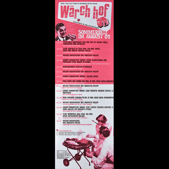 Ein Programmflyer mit raffiniertem Design aus dem Jahr 2002 zeigt die Entwicklung der grafischen Gestaltung im Wärchhof.