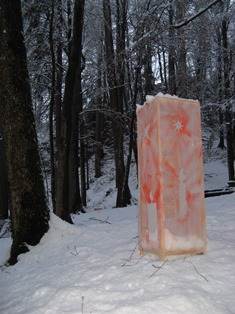 Orangene Laterne im Waldpark 