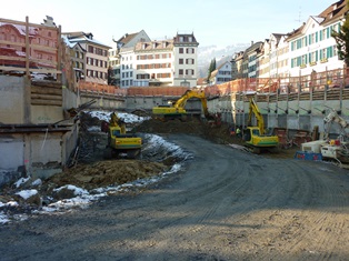 Baugrube Rathaus und Überbauung Freihof