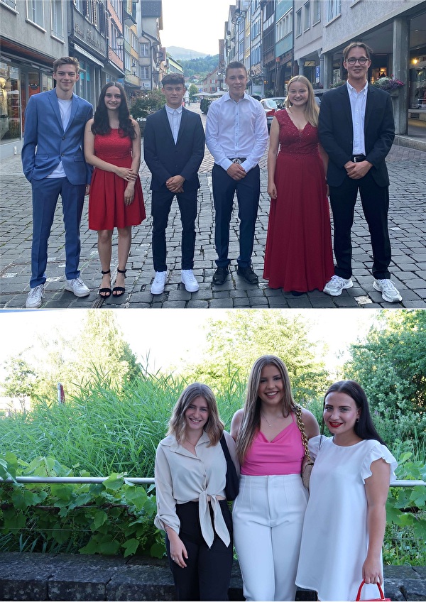 Oben Lehrabgängerinnen und Lehrabgänger Stadt Altstätten  von links nach rechts: Giulio Schachtler, Raquel Mendes da Silva, Manuel Stüdli, Nicolas Wyss, Ramona Göldi und Toni Wagner / unten Lehrabgängerinnen Haus Sonnengarten  von links nach rechts: Michelle Scheiwiler, Tamara Veselic, Xenia Frehner