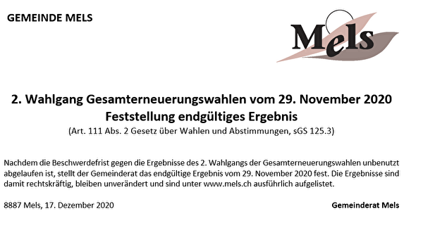 Feststellung endgültiges Ergebnis