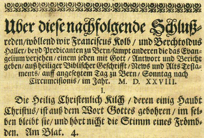 Die erste These der Berner Reformation