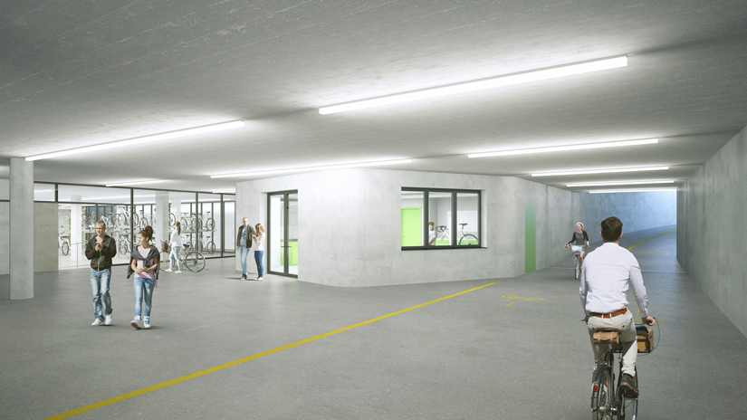 Die neue unterirdische Velostation (Visualisierung)