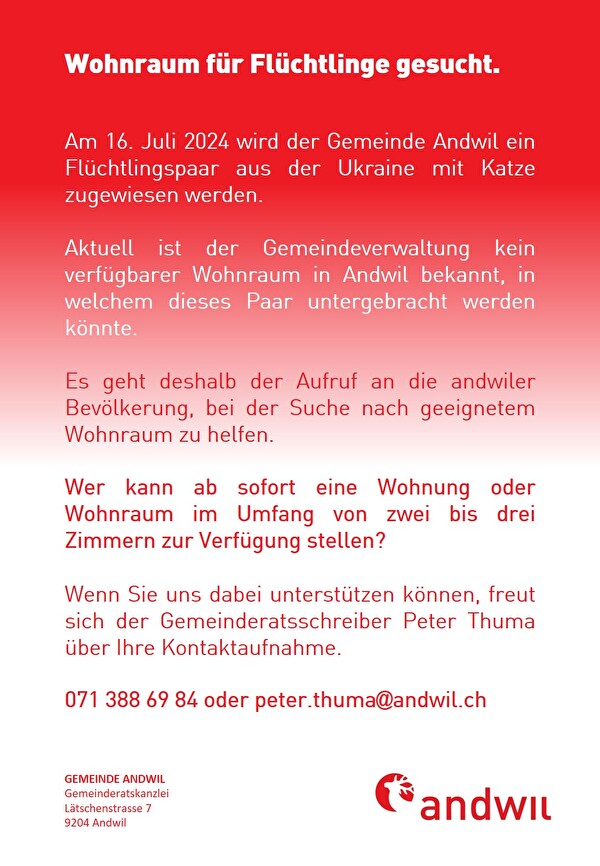 Wohnraum für Flüchtlinge gesucht!