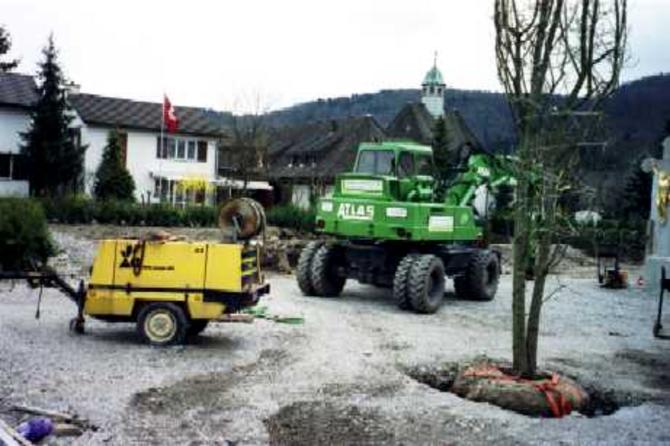 Die Bäume stehen in der allgemeinen Unordnung der Baustelle noch etwas verloren da. Dies wird sich jedoch bald ändern.
