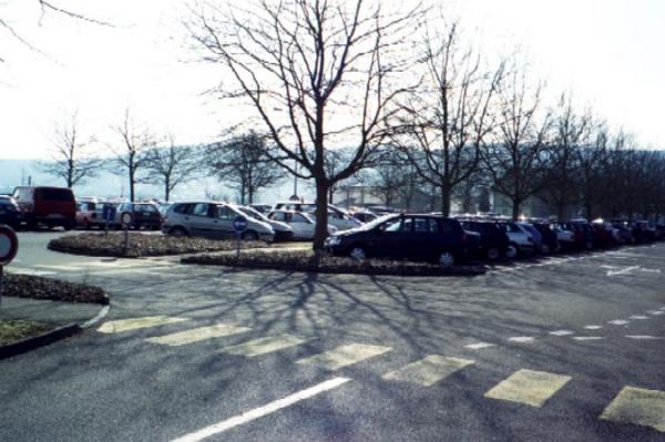 Eines von mehreren Parkplatzarealen der Novartis in Stein. 

