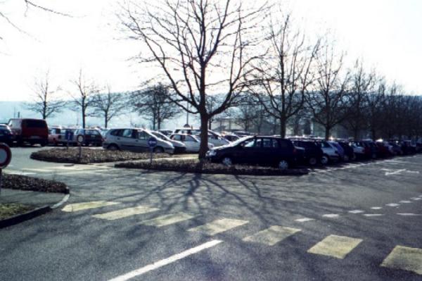 Eines von mehreren Parkplatzarealen der Novartis in Stein. 
