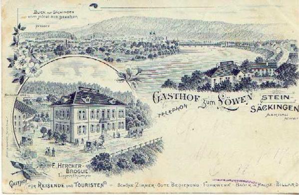 Postkarte des Gasthofes Löwen. Das Gebäude musste dem Autobahnbau weichen.
