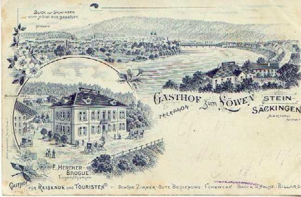 Postkarte des Gasthofes Löwen. Das Gebäude musste dem Autobahnbau weichen.
