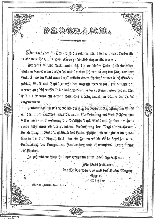 Programm der Einweihungsfeier vom 31. Mai 1840