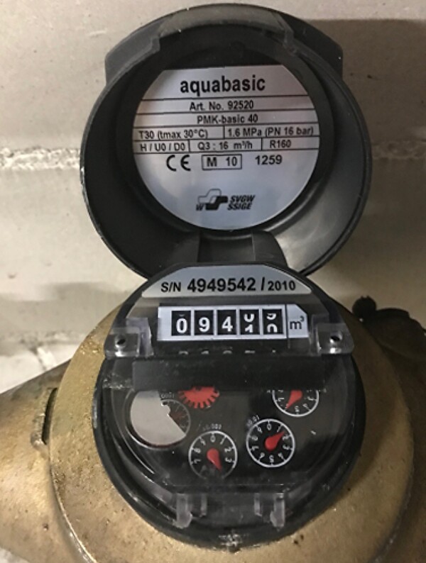 Beispielablesung: Zähler Nr.: 4949542,  Zählerstand: 9410