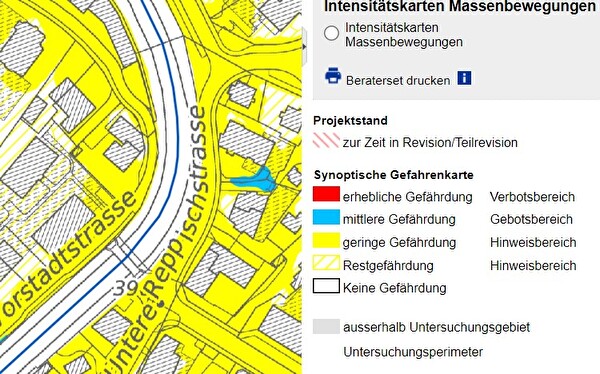 Ausschnitt aus der aktuellen Gefahrenkarte