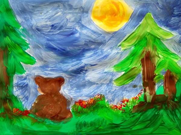 Kinderzeichnung Bär im Wald