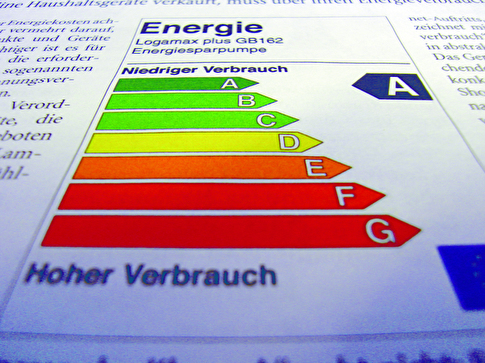 Die Energieetikette gibt Aufschluss über den Energieverbrauch. Der dunkelgrüne Balken markiert die Bestmarke.