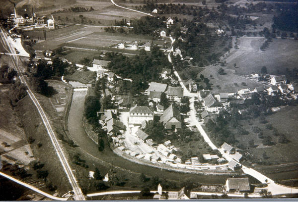 Glatt um Mühle-/Sägerei-Areal, Luftaufnahme, zwischen 1927 und 1934.