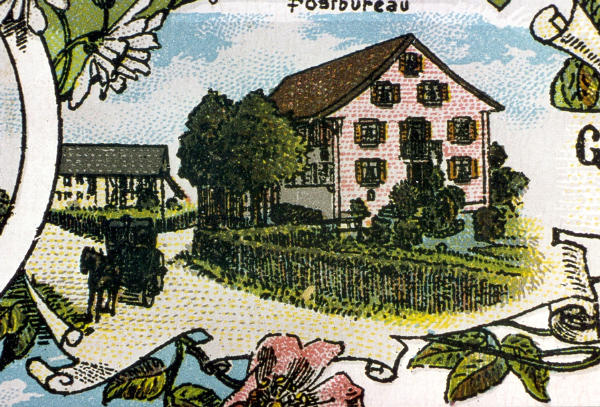 Die 4. Poststelle (J. Volkarts Haus) auf einer Ansichtskarte. 