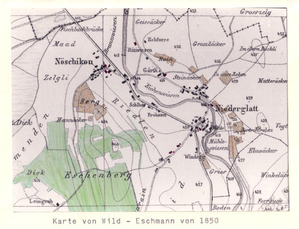 Rebenplan von 1850
Die Karte zeigt wo früher Reben angebaut waren.