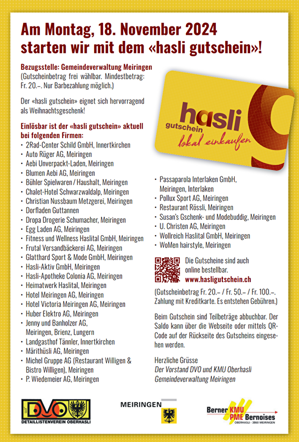 Der hasli gutschein