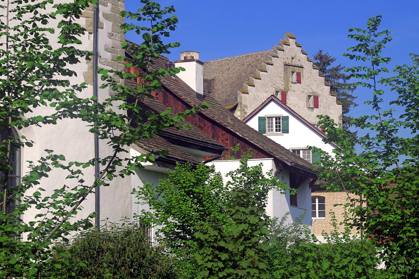 Nördliche Städtlizeile mit Gemeindehaus, Limi, ehem. Diakonenhaus und Schloss Greifensee.