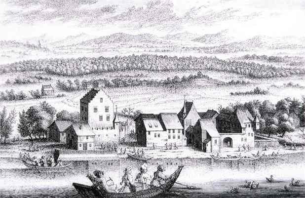 Kupferstich, Autor unbekannt, um die Mitte des 18. Jahrhunderts. Die Boote zeigen, dass der See damals schon stark befahren wurde.