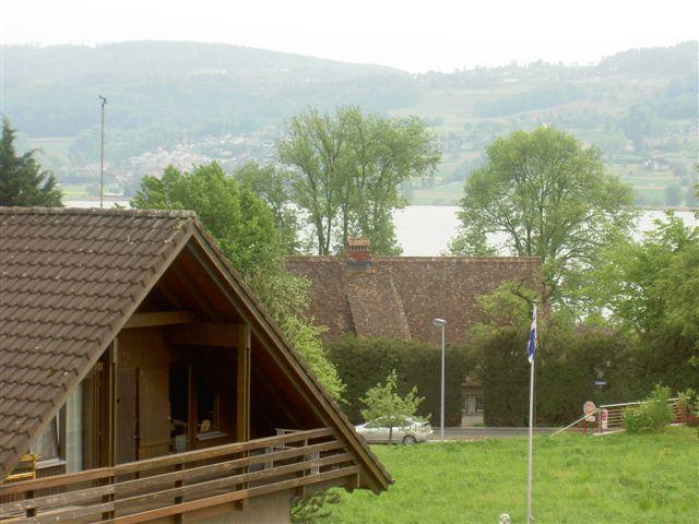 Herrliche Aussicht auf den Greifensee aus der Alterswohnung im obersten Geschoss (auch wenn das Wetter mal ein bisschen trüb ist).
