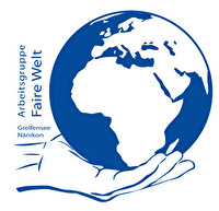 Logo der Arbeitsgruppe Faire Welt: eine Hand mit einer Weltkugel