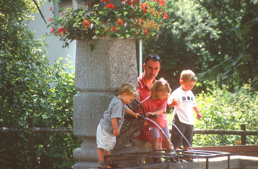 Der Städtlibrunnen auf dem Platz vor dem Schloss Greifensee.