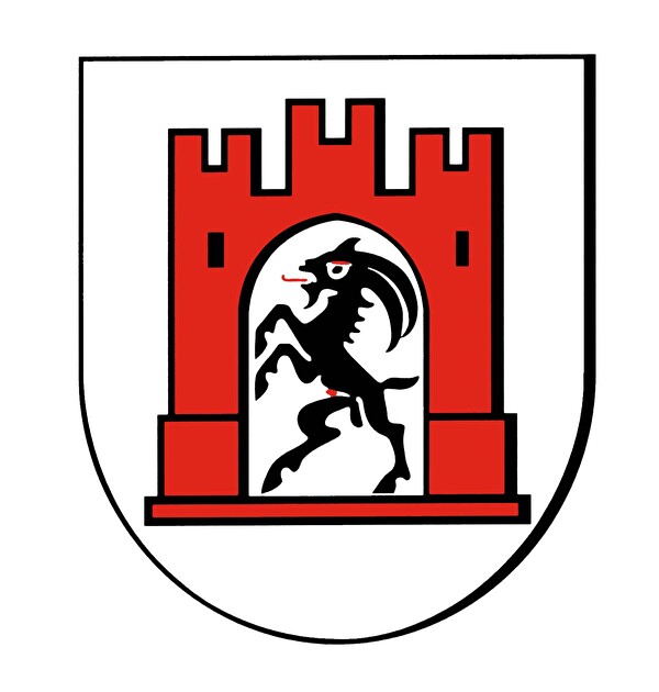Churer Wappen: rotes Stadttor, darin schwarzer Steinbock, rot bewehrt