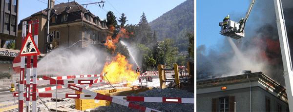 Brand der Erdgasleitung an der Engadinstrasse und Löscharbeiten an der Unteren Gasse