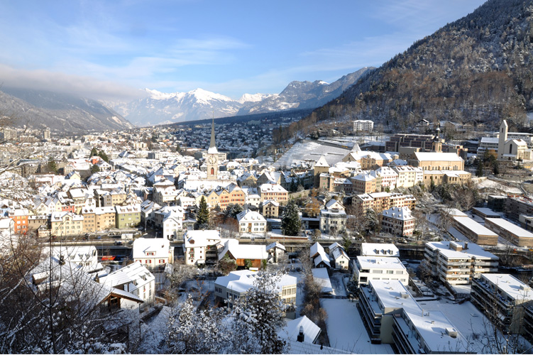 Blick über die Stadt nordwärts. 