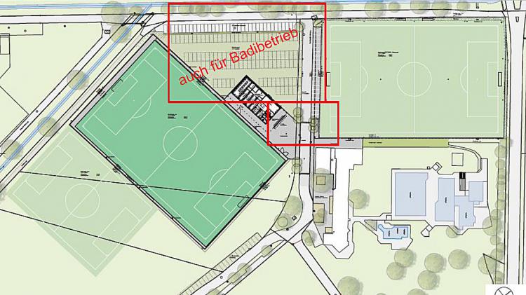 Parkierung Vorplatz Umgelände Sportanlage Badmatte