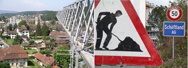 Baukran-Ausleger mit Sicht auf Schloss / Baustelle Schöftland (Symbolbild)