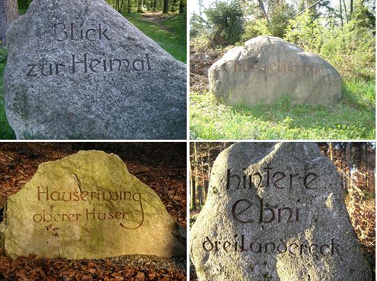 Orts- und Wegbezeichnungen in den Schöftler Waldungen; 4 Impressionen