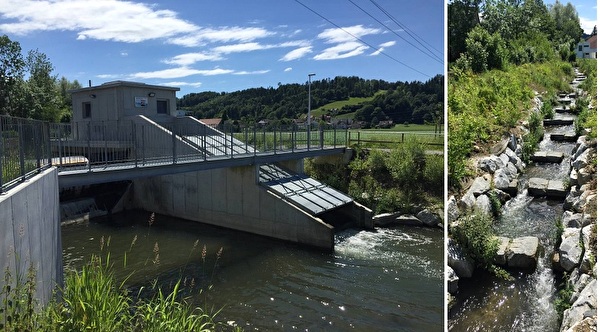 Kleinwasserkraftwerk Obere Mühle - Ansicht Werk und Fischtreppe