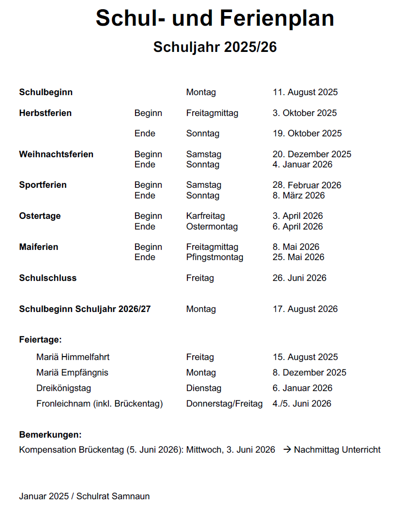 Ferienplan