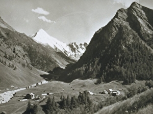 Blick von Samnaun (um 1920) aus gegen Muttler und Fuorcla Maisas
