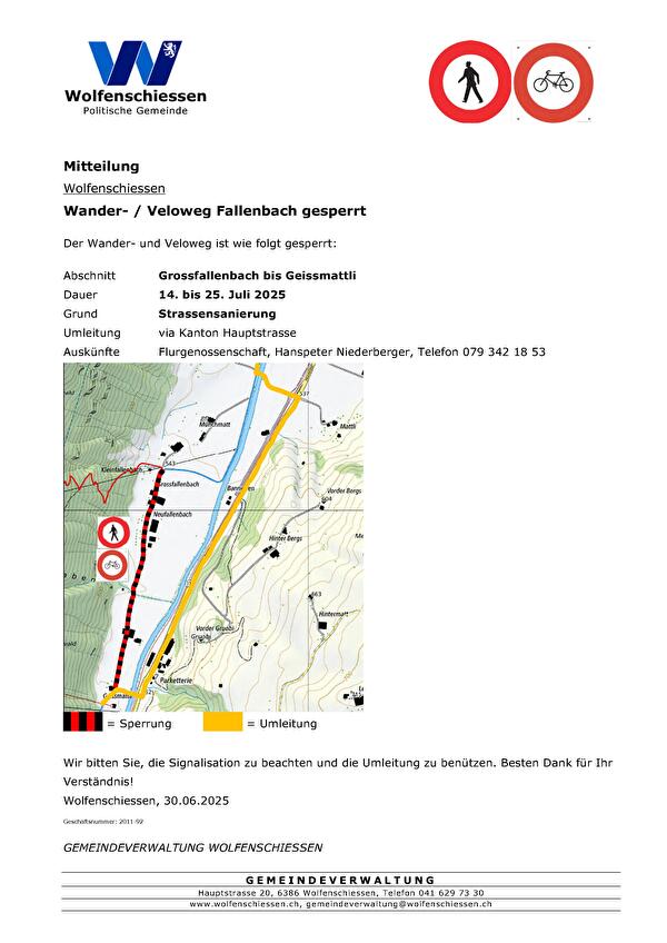 Wander- / Velowegsperrung