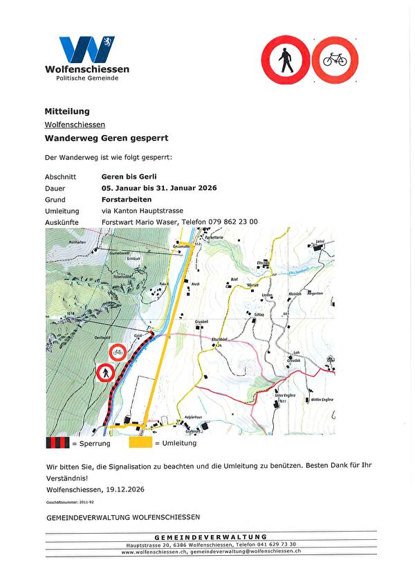 Wanderweg Geren gesperrt