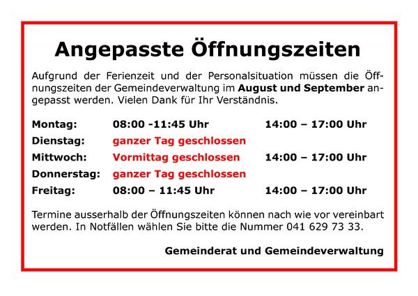 Angepasste Öffnungszeiten