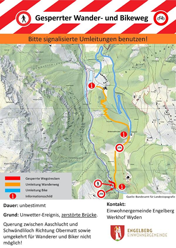 Wegsperrung Gebiet Aaschlucht