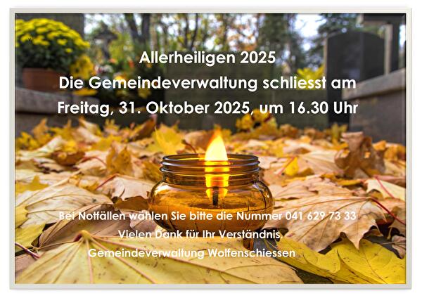 Öffnungszeiten 1. November 2025